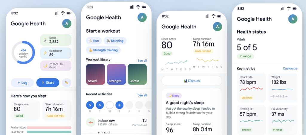 the Google Health app UI - Fitbit Air insights