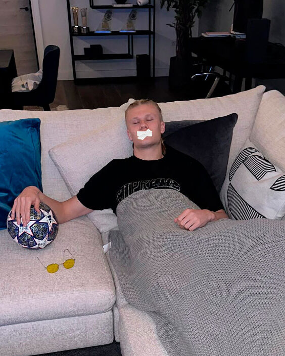 Haaland-inspired sleep hygiene routine blue light glasses mouth tape
